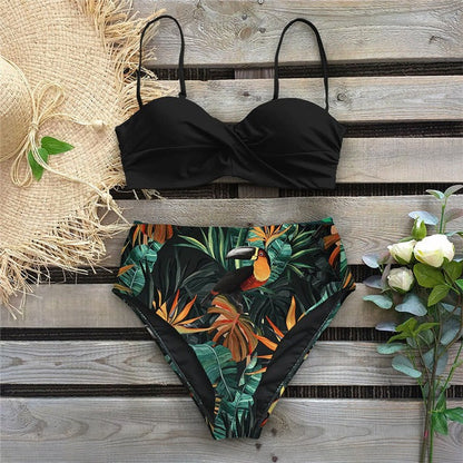 Bikini cu talie înaltă și imprimeu floral de Cristina Gore