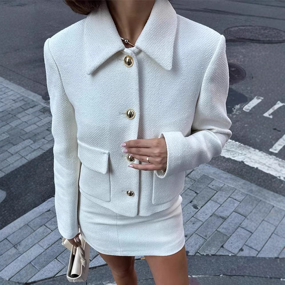 Palton Cristina din tweed - Set elegant de fustă albă