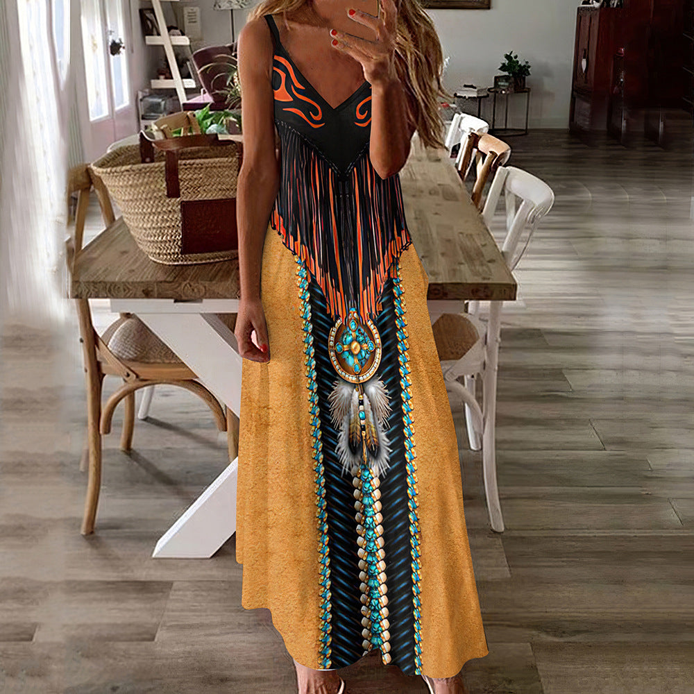 Rochie maxi de vară Cristina Gore cu imprimeu boho