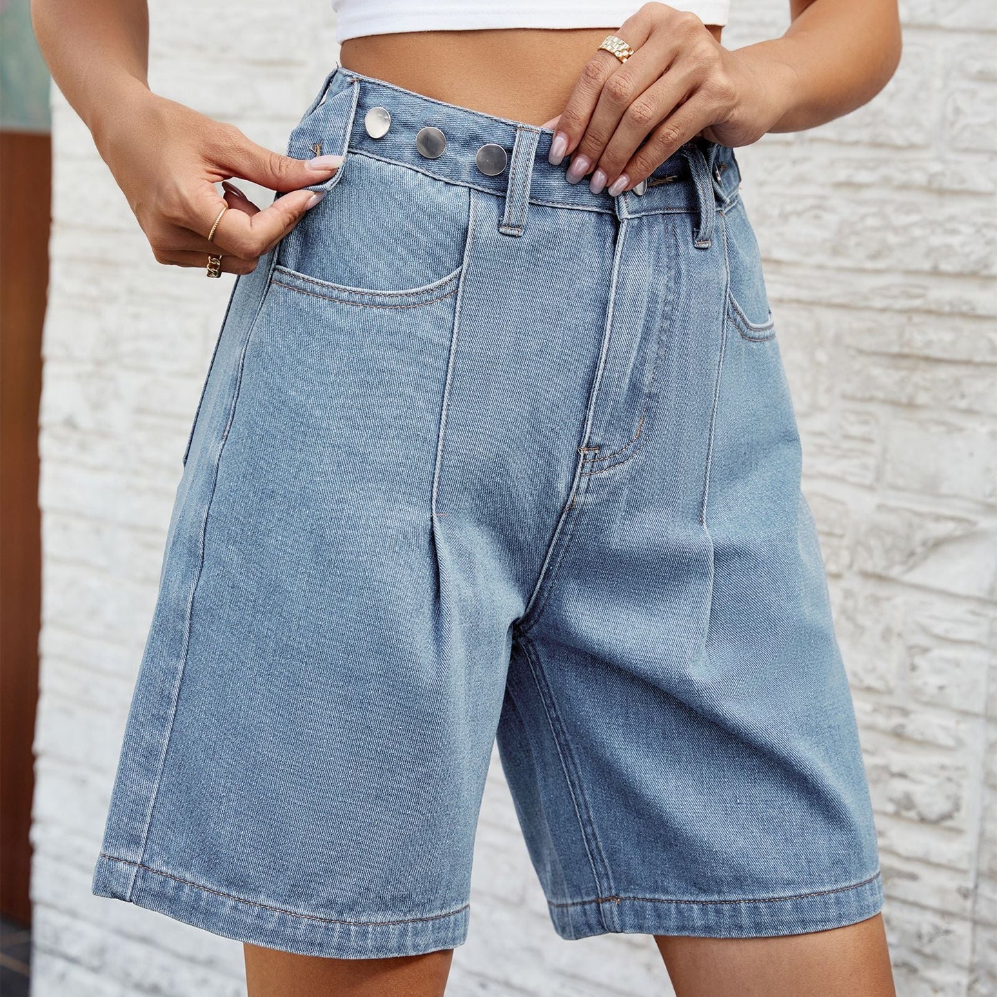 Pantaloni scurți din denim cu talie reglabilă Cristina Gore pentru femei