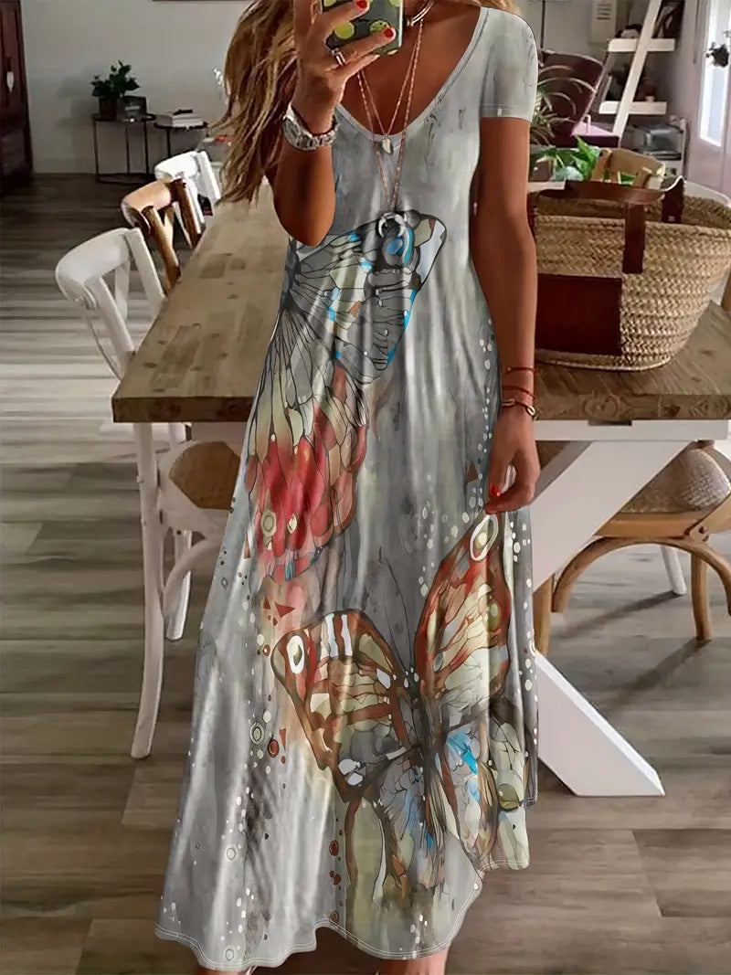 Rochie maxi Cristina Gore cu imprimeu boem și fluturi