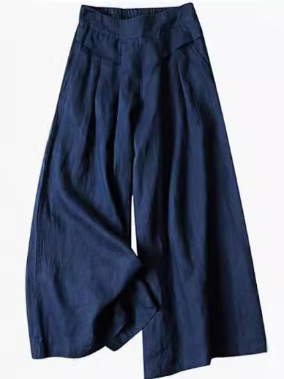 Pantaloni Cristina cu talie înaltă și croială largă - Bumbac și in