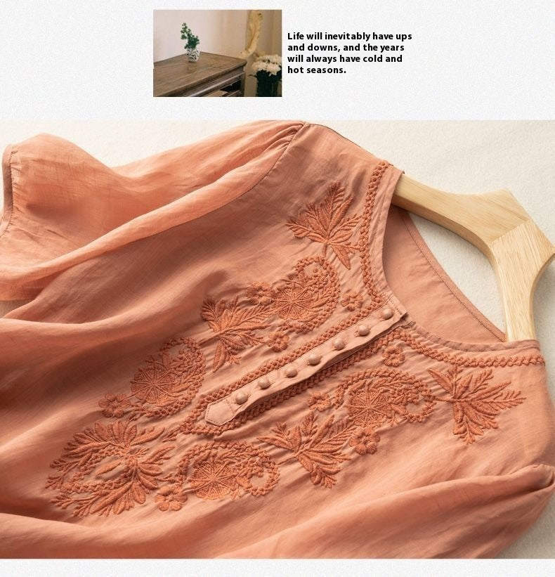 Top din in brodat Cristina - Decolteu rotund vintage