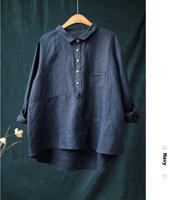 Cămașă din in Cristina - Guler simplu artistic