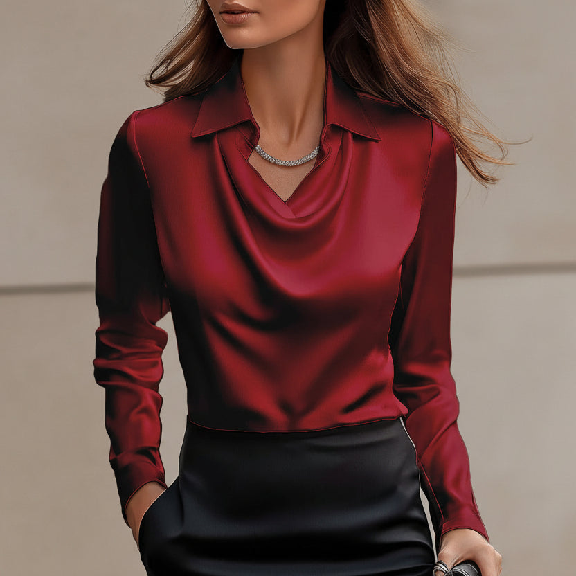 Bluză elegantă din satin cu guler leagăn de Cristina Gore