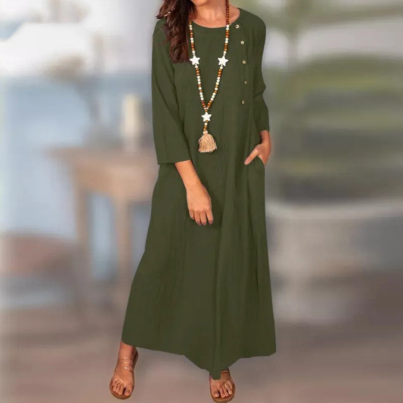 Rochie vintage din in cu mânecă lungă de Cristina Gore
