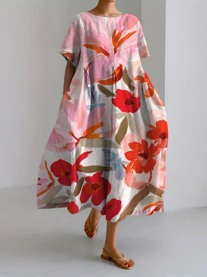 Rochie midi de vară Cristina Gore cu imprimeu floral artistic