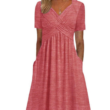 Rochie de vară Cristina, model A-line - mâneci scurte, buzunare