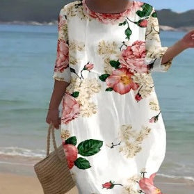 Rochie Cristina cu imprimeu floral - croială trapezoidală artistică