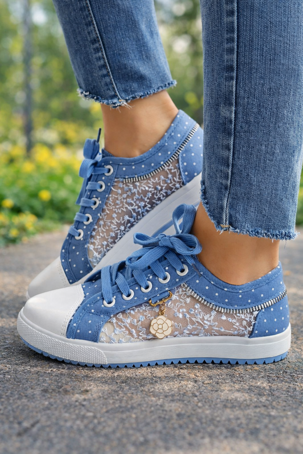 Teniși Cristina din pânză și plasă - Stil confortabil cu șireturi