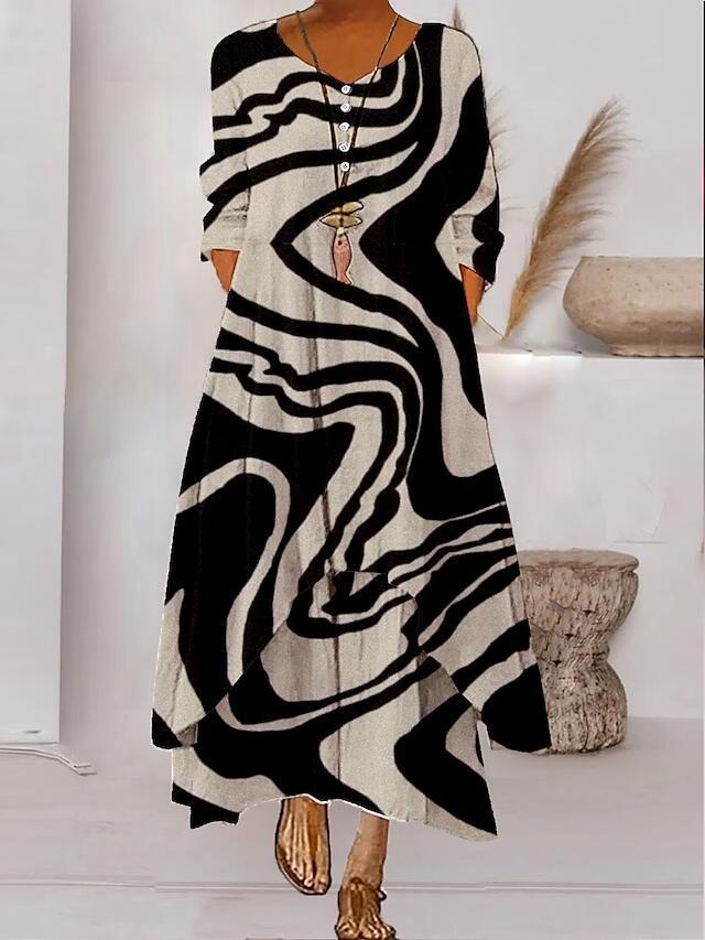 Rochie maxi cu imprimeu Cristina - Tiv și mâneci asimetrice