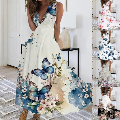 Rochie Cristina fără mâneci - Imprimeu floral artistic