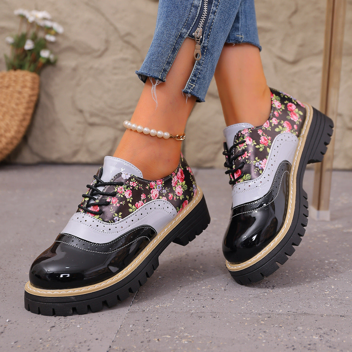 Pantofi casual eleganti cu imprimeu floral Cristina Gore, mărime mare