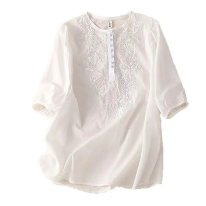 Top din in brodat Cristina - Decolteu rotund vintage