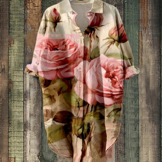 Rochie cardigan Cristina cu imprimeu floral 3D - Mâneci lungi