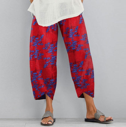 Pantaloni largi cu imprimeu floral retro Cristina Gore