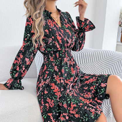 Rochie midi cu mâneci clopot și imprimeu floral Cristina Gore
