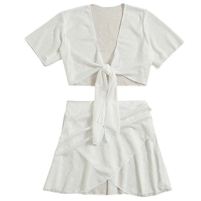 Set bikini elegant cu bretele divizate, alb, de Cristina Gore