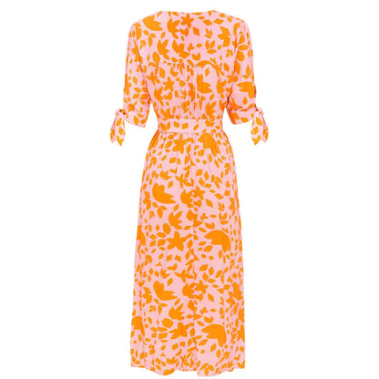 Rochie Cristina cu imprimeu și decolteu în V - Mâneci cu cinci puncte