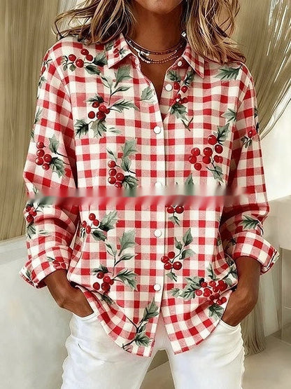 Bluză cu mânecă lungă în carouri, cu blocuri de culoare, Cristina Gore