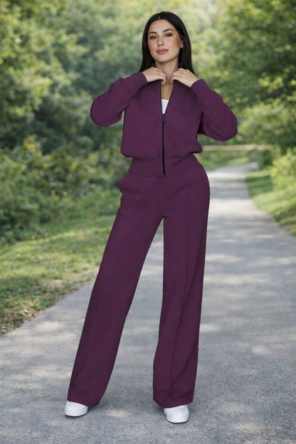 Set sport Cristina - Jachetă cu fermoar și pantaloni cu croi larg