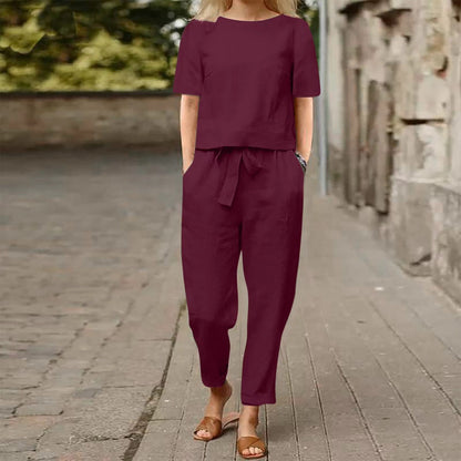 Costum cu pantaloni Cristina din in, cu picior larg - Eleganță casuală