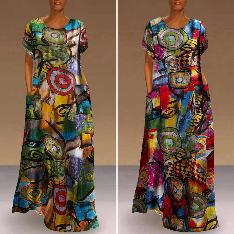 Rochie maxi cu imprimeu vibrant Cristina Gore, model leagăn