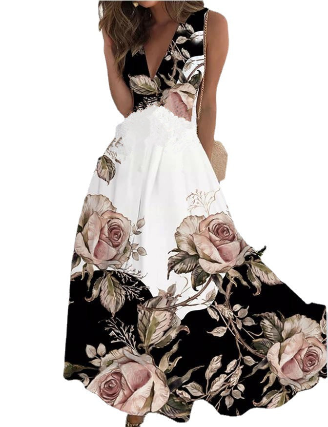 Rochie Cristina fără mâneci - Imprimeu floral artistic