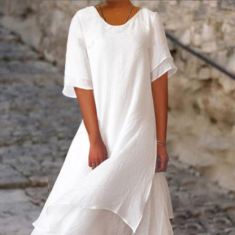 Rochie maxi Cristina cu strat dublu și mâneci despicate