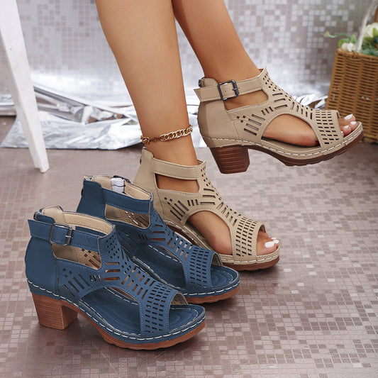 Chic Cutout Cristina Gore Chunky Heel Sandals