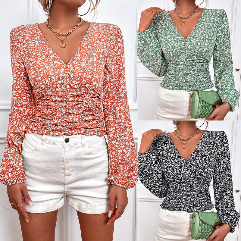 Chic Floral Long Sleeve V-Neck Top by Cristina Gore