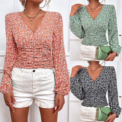 Chic Floral Long Sleeve V-Neck Top by Cristina Gore