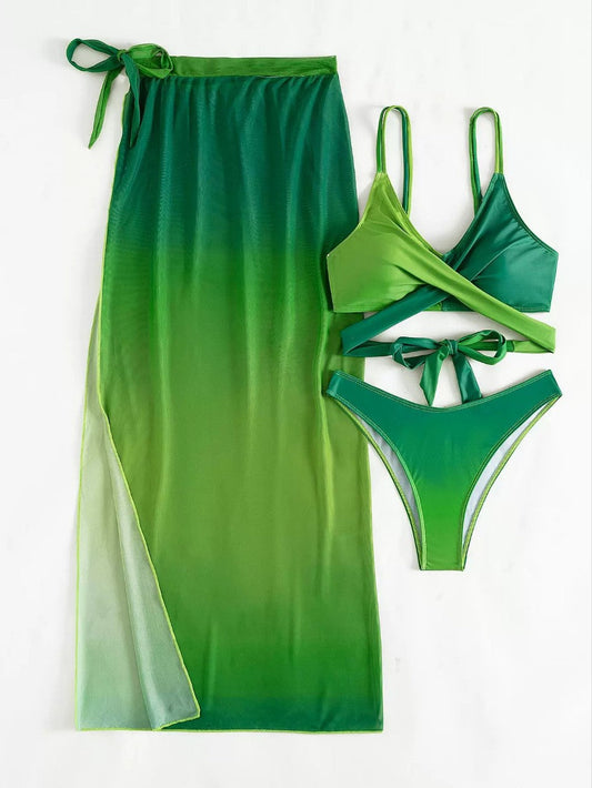 Set de trei piese bikini Cristina Gore cu degrade verde