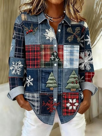 Bluză cu mânecă lungă în carouri, cu blocuri de culoare, Cristina Gore