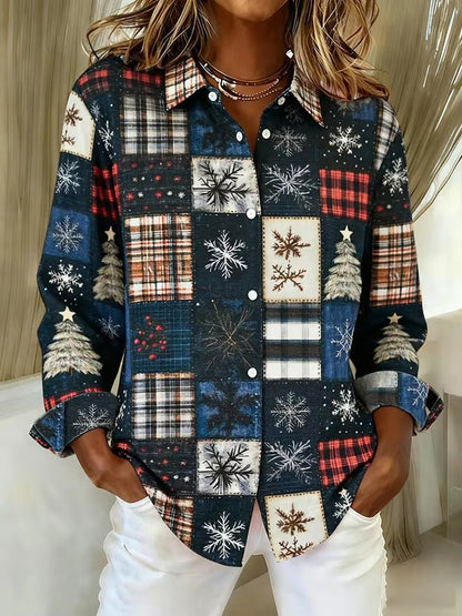 Bluză cu mânecă lungă în carouri, cu blocuri de culoare, Cristina Gore